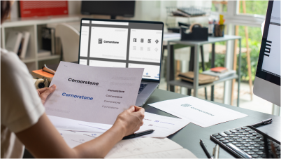 Diseñador valorando diferentes diseños para el rediseño de una marca